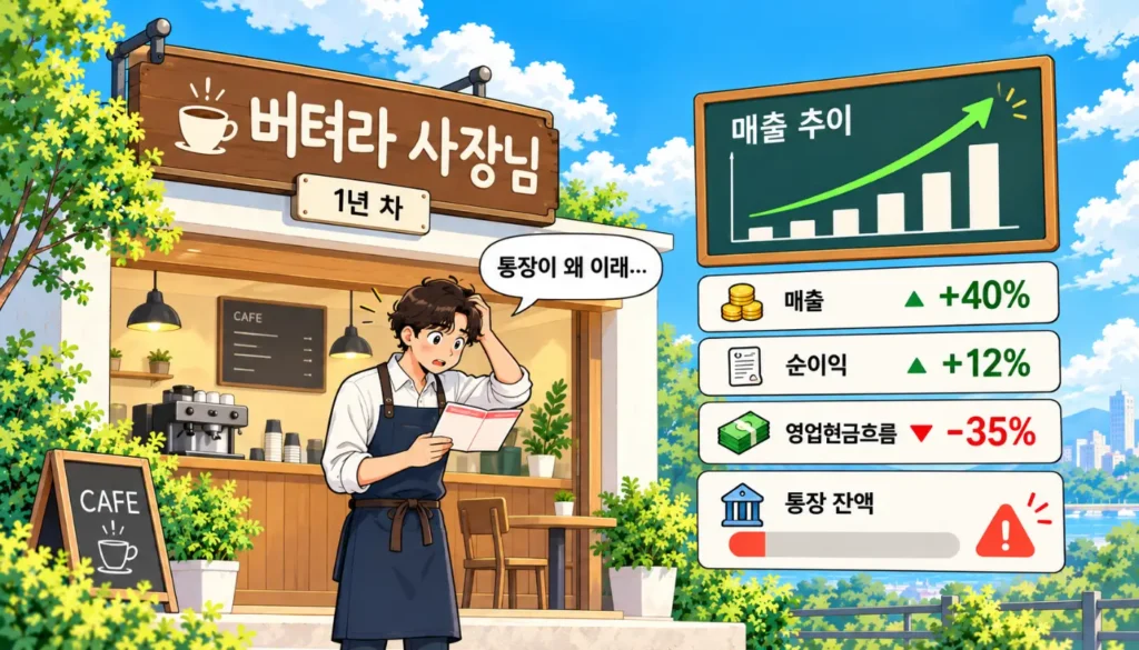 버텨라 사장님 1년 차 — 매출과 순이익은 오르는데 영업현금흐름이 줄어 통장 잔액이 바닥난 카페 사장님